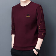 牧寶羊德絨衛衣男款春秋季長(cháng)袖t恤寬松休閑男士圓領(lǐng)套頭百搭上衣打底衫 酒紅色薄款 M