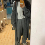 2025春新款女裝百搭純色針織開(kāi)衫中長(cháng)款慵懶風(fēng)秋冬毛衣外套 灰色 均碼