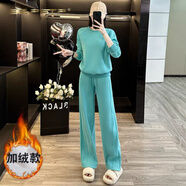 夏典素訂女王（SE.PSTP）多巴胺粉色休閑運動(dòng)套裝女2025春季洋氣減齡時(shí)尚衛衣闊腿褲兩件套 藍色套裝(加絨) S