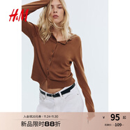 H&M【徐若晗同款】女裝針織衫秋冬打底慵懶圓領(lǐng)長(cháng)袖氣質(zhì)上衣0579541 棕色 XXS 155/76