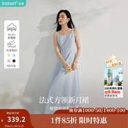 茵曼（INMAN）章若楠同款歐若風(fēng)法式吊帶連衣裙2025夏季新品女裝淡鵝黃色裙子 藍色 (方領(lǐng)) XL