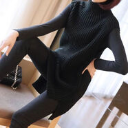 外穿高領(lǐng)毛衣女2024新款秋冬加厚針織背心打底衫寬松中長(cháng)款毛線(xiàn)衣 黑色 L L100-120斤