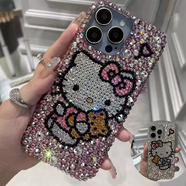 米聆蘋(píng)果網(wǎng)紅懶懶kitty貓高級水鉆鑲鉆iPhone16promax系15kt貓手機殼材料包 粉紅色 iPhone17