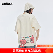 古由卡（GUUKA）潮牌短袖t恤男士打底衫夏季男裝新款青少年上衣服寬松五分半截袖 奶黃色 動(dòng)物系列F6507 2XL