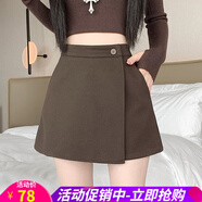 歐貝汐【新品】毛呢短褲裙女冬季新款小個(gè)子時(shí)尚外穿休閑a字闊腿褲高腰 咖啡色 S