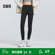 森馬休閑褲女高彈收腹緊身打底褲2025春新款黑色隨心裁九分褲純色 黑色90001 XL 170/74A