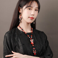 案妝民族風(fēng)飾品毛衣鏈吊墜掛件長(cháng)款瑪瑙項鏈復古貝殼花配飾套 巴洛克珍珠毛衣鏈+耳環(huán)(925銀耳鉤)一套