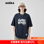 古由卡（GUUKA）xSANK嘻哈潮牌t恤男士短袖夏季情侶裝劉宇同款休閑寬松五分半截袖 深灰色 F7587 L