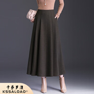 卡薩羅澳 KSSALOAO加厚高腰中長(cháng)款半身裙女秋冬新款A字顯瘦大擺長(cháng)裙女 咖色 XL