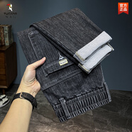 啄木鳥(niǎo)（TUCANO）夏季薄款橡筋松緊腰抽繩斜口袋牛仔褲男士哈倫寬松直筒長(cháng)褲子 882黑色【單條裝】 28