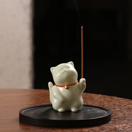 奉?？蓯?ài)小貓香插小香爐陶瓷擺件香座家用室內點(diǎn)線(xiàn)香底座香盤(pán)香托 青色可愛(ài)小貓【送線(xiàn)香和黑色圓型香板】
