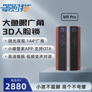 罩財貓M9Pro大魚(yú)眼廣角高清夜視3D人臉掌靜脈指紋密碼可視對講智能鎖 摩卡棕