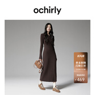 歐時(shí)力OCHIRLY抗起球羊毛針織連衣裙長(cháng)款優(yōu)雅季新品通勤松弛感新 深啡 L