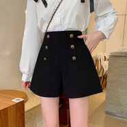 冬天短褲女外穿大碼新款西裝短褲女胖MM春季韓版高腰百搭休閑a字 黑色（西裝面料） S
