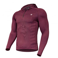 李紳vest up健身衣男女同款連帽長(cháng)袖運動(dòng)T恤秋季新款彈力外穿健身訓練 暗紅色-男款 XL 160-180斤