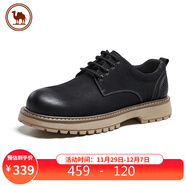 駱駝男鞋休閑牛皮英倫風(fēng)工裝鞋耐磨低幫馬丁靴 P15A201022 黑色 38