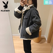 花花公子（PLAYBOY）2025年復古港味牛仔外套加絨加厚女冬季小個(gè)子短款水貂毛絨牛仔衣 黑色 高質(zhì)量收藏關(guān)注店鋪送小禮物 XL （建議115-130斤）