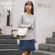 米度麗 哺乳衣外出長(cháng)袖孕婦裝秋裝時(shí)尚產(chǎn)后喂奶衣春秋加絨打底衫哺乳T(mén)恤 長(cháng)袖款【灰底白條】 XL（建議130-160斤左右）