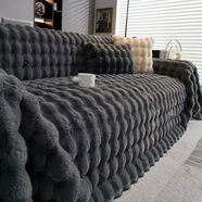 接運貓網(wǎng)紅擼貓兔毛絨沙發(fā)套罩2024新款秋冬季加厚保暖沙發(fā)蓋布巾坐墊毯 180*180cm建議小雙人位 高克重兔毛絨-灰色A級母嬰面料