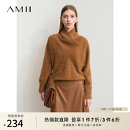 AMII女裝2025冬季新款奢柔溫暖交疊高領(lǐng)仿貂絨蝙蝠袖毛衣女寬 焦糖色 M 160/84A