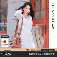 歌力思（ELLASSAY）【張婧儀同款】初戀小白裙新款100%桑蠶絲法式鏤空真絲連衣裙 白色織提花繡花 L