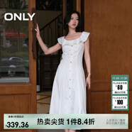 ONLY2025夏季新款減齡飛袖荷葉領(lǐng)拼接牛仔裙連衣裙女|125242007 J2G米白色 S