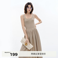 伊芙麗（eifini）蔣欣代言氣質(zhì)U領(lǐng)高級感顯瘦針織連衣裙春裝新款收腰通勤裙子 卡其色 M 105-115斤