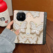 原奘適用于華為MateX6手機殼翻蓋皮紋全包彈窗VS3蝴蝶N5磁吸保護套MIX 榮耀MagicS2 金邊油畫(huà)粉色蝴蝶