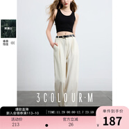 三彩2025秋款杏色牛仔褲中腰寬松闊腿褲休閑卷邊長(cháng)褲M(mǎn) 米白色 L 165/72A