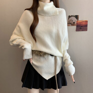 NYIG感蝙蝠袖翻領(lǐng)毛衣女2025秋冬季大碼胖mm水貂毛收腰針織衫 【版】白色(配腰帶)【韓系上衣日韓風(fēng)格/歐洲站/新 M 【80-100斤】