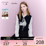 三彩2025冬季新款假兩件針織衫系帶毛衫套頭休閑女