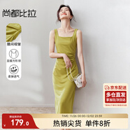 尚都比拉法式高級感連衣裙女秋季赫本風(fēng)長(cháng)款氣質(zhì)A字裙抽褶收腰顯瘦背帶裙