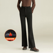 夢(mèng)舒雅（Msuya ）商場(chǎng)同款仿毛呢微喇褲秋冬款高腰不貼腿拉絨保暖彈力喇叭褲 黑色 26