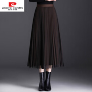 皮爾卡丹（pierre cardin）毛呢網(wǎng)紗兩面穿半身裙女秋冬2025新款高腰中長(cháng)款百褶裙加厚a字裙 咖啡色【秋冬新款】 均碼 【80-160斤】