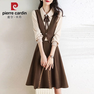 皮爾卡丹（pierre cardin）2026新款學(xué)院風(fēng)假兩件連衣裙女春秋款氣質(zhì)時(shí)尚拼接修身顯瘦長(cháng)袖 咖色 XL 【120-130斤】