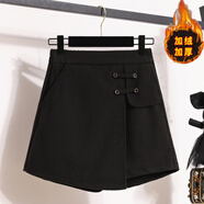 短褲大碼女胖mm冬季大碼女裝秋冬款松緊腰毛呢短裙褲女胖妹妹加絨 2787黑色加絨 XL 建議100-120斤