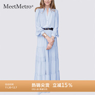 MeetMetro瑪依爾時(shí)尚高腰連衣裙2025夏新款氣質(zhì)顯瘦仙女裙蛋糕裙 淺藍 S