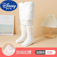 迪士尼寶寶打底褲連褲襪加絨加厚秋冬款兒童打底襪可開(kāi)襠女童嬰兒連體襪 官方旗艦白色【加絨大蝴蝶結】 170 2XL 建議高115-125cm