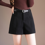 魔之韻時(shí)尚女士羊毛呢短褲秋冬新款高腰顯瘦A字直筒休閑百搭厚短褲9019 黑色. XL 【119-130斤左右】