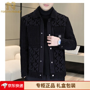 nasawassup高端輕奢秋冬季新款男士短款韓版休閑毛呢大衣短款加絨加厚夾克 黑色 加絨 (禮盒裝） XL 125-140斤