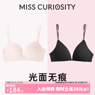 好奇蜜斯【2件組合】光面聚攏無(wú)痕無(wú)鋼圈內衣女上托薄款大胸隱形透氣文胸 1芭比黑色+蜜莉恩#02暖瓷膚 80A