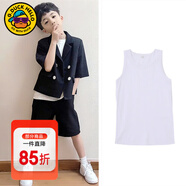G.duck男童西裝套裝夏季帥氣短袖休閑小童女童小西裝禮服兒童西服三件套 黑色三件套 150 cm
