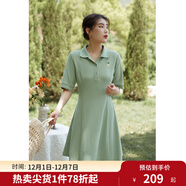 獨束【長(cháng)短可選】大碼女裝POLO領(lǐng)連衣裙夏新款微胖mm遮肉顯瘦 綠色(dy) L