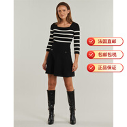 MORGAN女士連衣裙法式條紋方領(lǐng)七分袖收腰A字裙時(shí)尚針織短裙女裝裙子黑 黑色 L (EU)