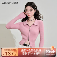西遇POLO領(lǐng)針織衫女2025年春季新款甜美辣妹粉色毛衣短款上衣 粉色 M