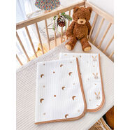 麗田嬰兒隔尿墊防水可洗大尺寸透氣姨媽墊純棉兒童寶寶戒尿不濕生理期 2件裝更劃算小月亮+小兔子 100x150cm