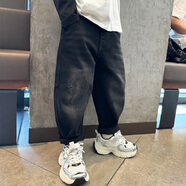 男童小腳牛仔褲子2025春秋裝老爹褲寶寶蘿卜褲潮流小中大兒童長(cháng)褲 黑色_單褲 110