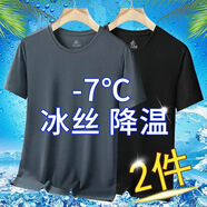 策息冰絲純色短袖t恤男士夏季涼感透氣半袖學(xué)生休閑百搭男裝速干運(yùn)動(dòng) 黑色+深灰 XL -建議110-130斤左右