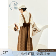 紫涵（ZIHAN）紫涵抽褶大裙擺背帶連衣裙女年冬季森系學(xué)院風(fēng)寬松中長(cháng)裙 咖格 S