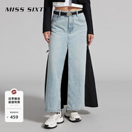 MISS SIXTY半身裙牛仔裙女開(kāi)叉設計拼接性感個(gè)性長(cháng)裙歐美高街風(fēng) 中藍 XS